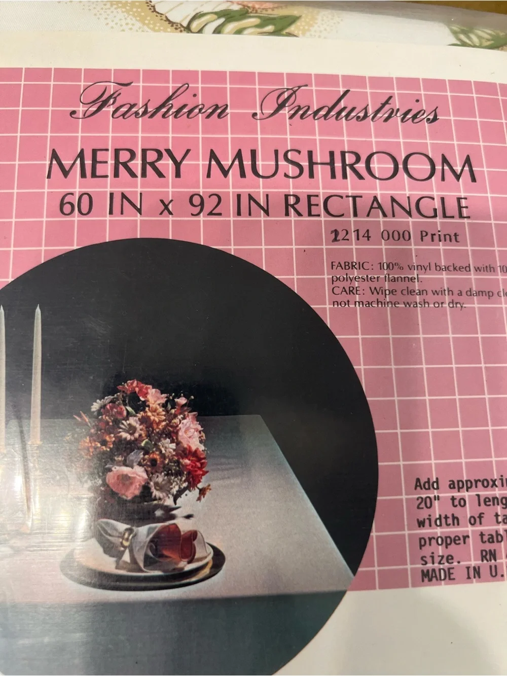 Vintage sears Merry Mushroom Tablecloth - White with Orange & Brown Mushrooms